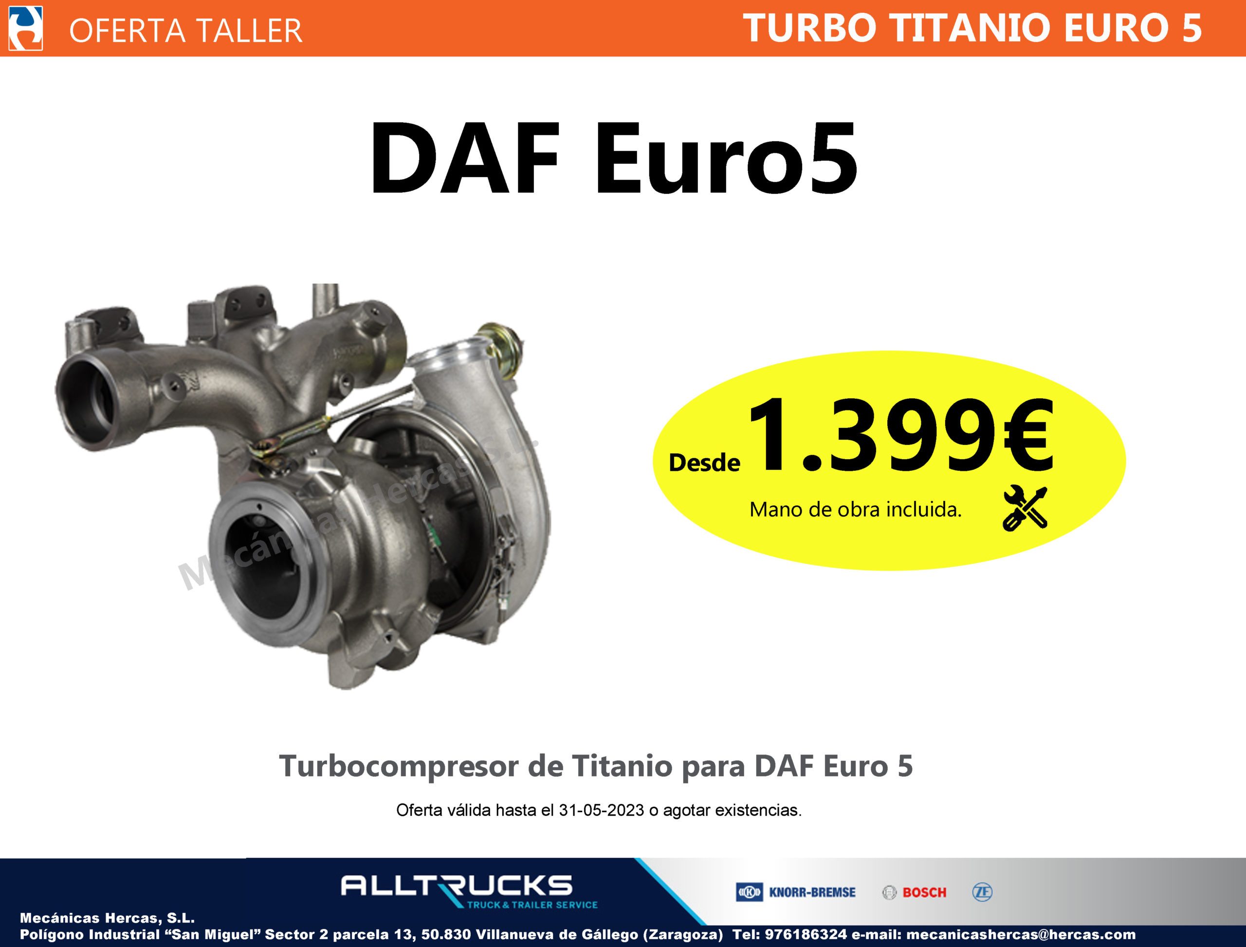 Sustitución del turbo del DAF XF 105 Euro 5