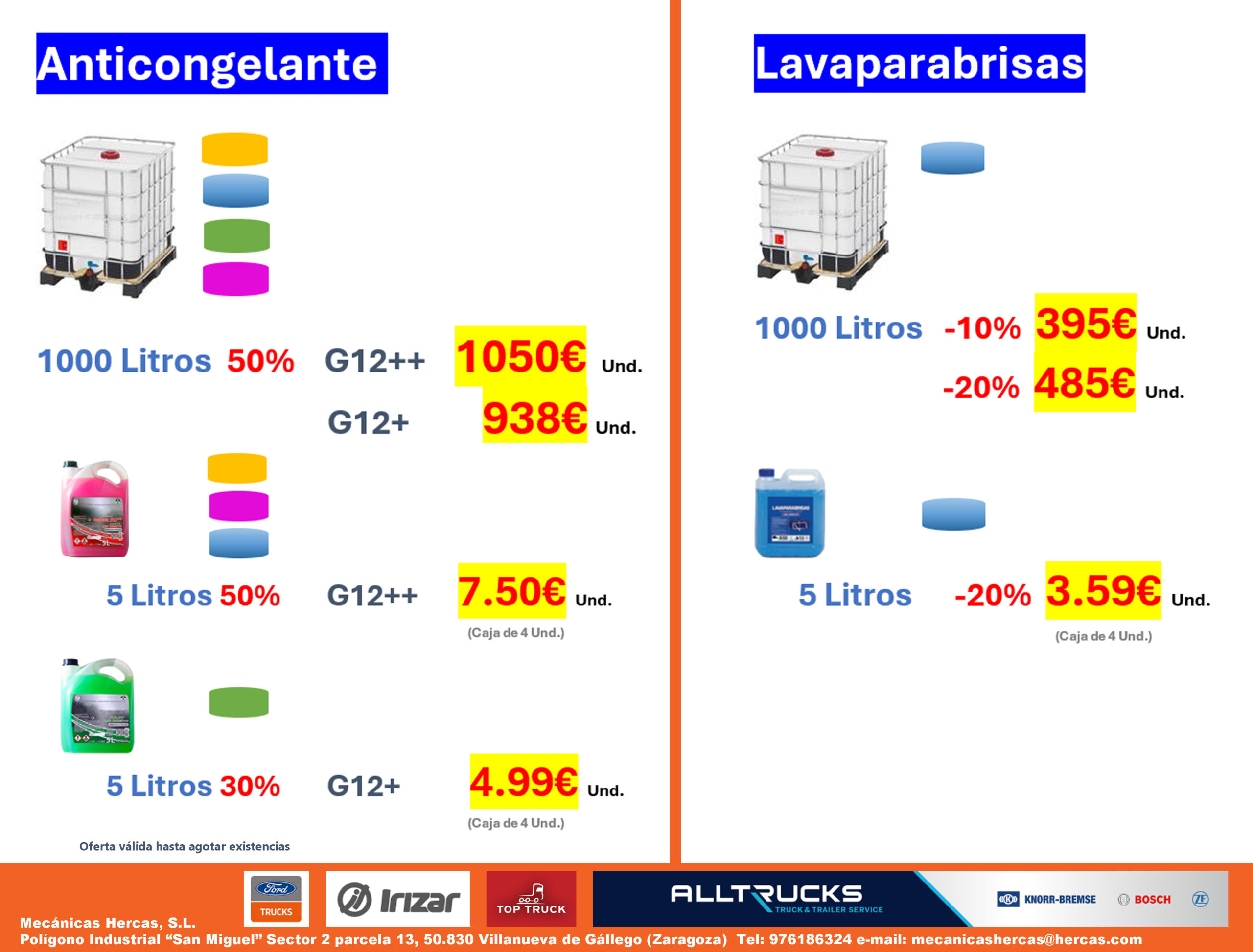 Promoción de refrigerante y lavaparabrisas